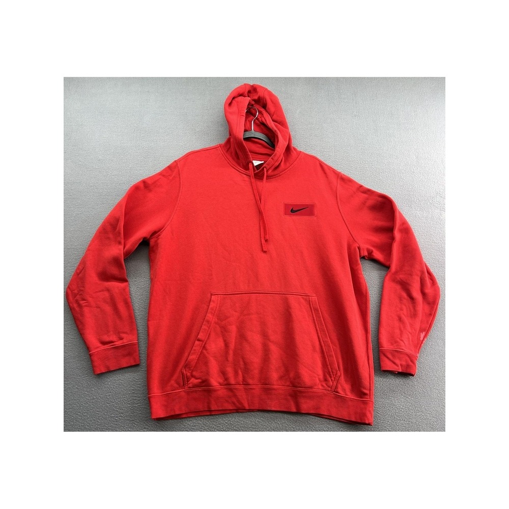 Nike Hoodie Sweatshirt Men's XL Red Embroidered Box Logo Swoosh Fleece